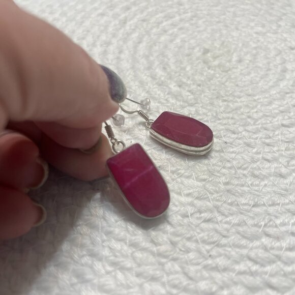 Beautiful SIMULATED RUBY Handmade Sterling 925 Dangle Earrings #208D - Picture 2 of 3